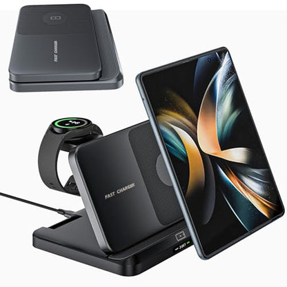 for Samsung Galaxy Z Fold 8 Ultra 7 6 Wireless Charger Station, 3 in 1 Foldable Wireless Charging Stand Fast Charging Dock for Galaxy Z Flip 8 / Galaxy S26/S26 Ultra/Galaxy Watch/Galaxy Buds