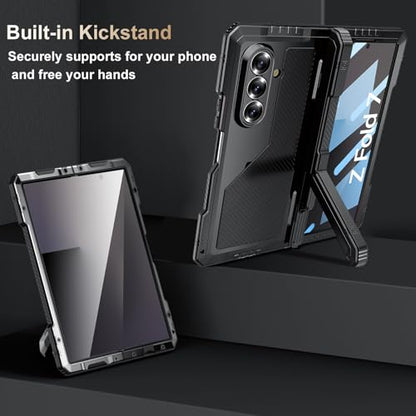 Rugged Armor Case for Samsung Galaxy Z Fold 7 5G, Military Grade Shockproof Protective with Kickstand, Built-in Screen Protector, Metal Bumper & Full Hinge Protection Cover, Black - color: Black