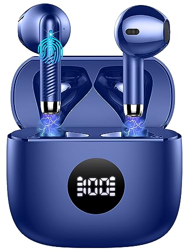 Wireless Earbuds, Bluetooth 5.4 Ear Buds, LED Power Display, 6D Bass Stereo - color: Dark Blue