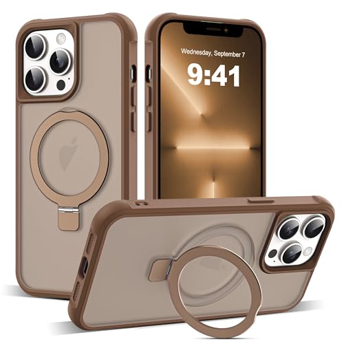 SKYLMW Compatible with iPhone 12/13 Pro Max Case with Stand,Desert Brown | iPhone 12/13 Pro Max Phone Case 6.7",Magnetic Ring Stand,Compatible with MagSafe,Military-Grade Protection,Great Grip Feeling - color: Desert Brown, size: Iphone 12 Pro Max & Iphon