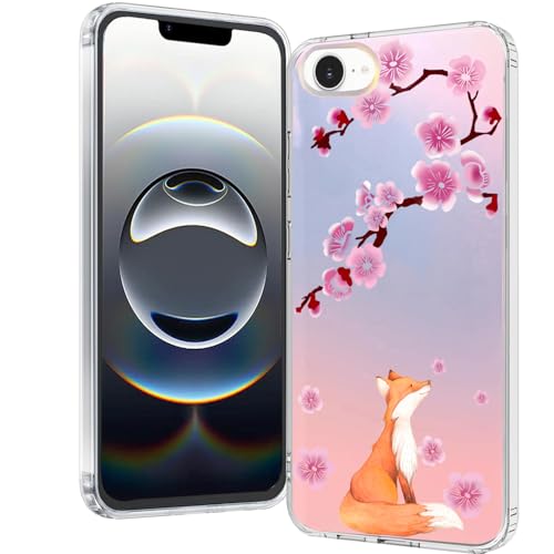 for iPhone 17e & 16e Case: Slim Clear Matte Cute Flowers Floral Design for Girls Women Military Grade Drop Protection TPU Bumper Shockproof Cherry Blossom Silicone Phone Cover (Lucky Fox) - color: Lucky Fox