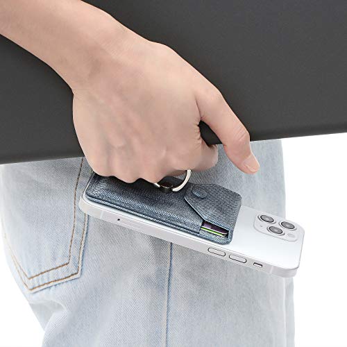 Self Adhesive Phone Card Wallet with Ring Stand Flip Cover, Denim Blue - color: Denim Blue