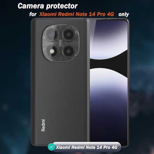 1 Pack Camera Lens Frame for Xiaomi Redmi Note 14 Pro 4G, 9H Glass Screen Protector Anti-Scratch, Tempered Glass Metal Individual Camera Cover Accessories for Redmi Note 14 Pro 4G, Black - size: for Redmi Note 14 Pro 4G