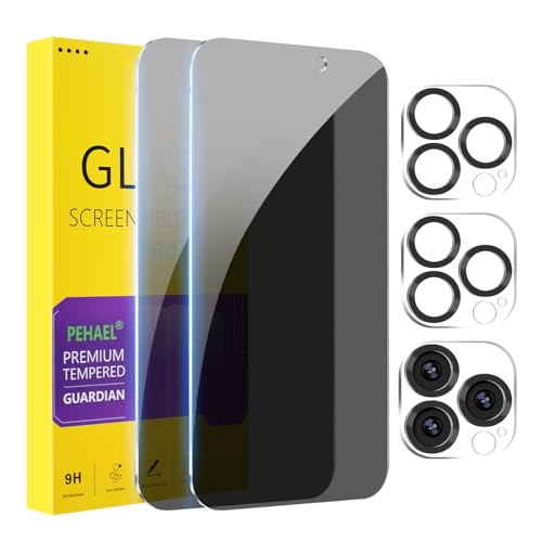 PEHAEL for iPhone 15 Pro Max Privacy Screen Protector+Camera Lens Protector