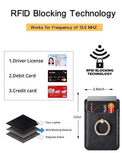 Card Holder for Phone Case 2Pc, RFID Leather Phone Wallet with Ring | Phone Wallet Stick On Back Of Phone Case. ID/Credit Card/Pocket Phone Card Holder for iPhone Andriod. Viewing Freely - color: Grey