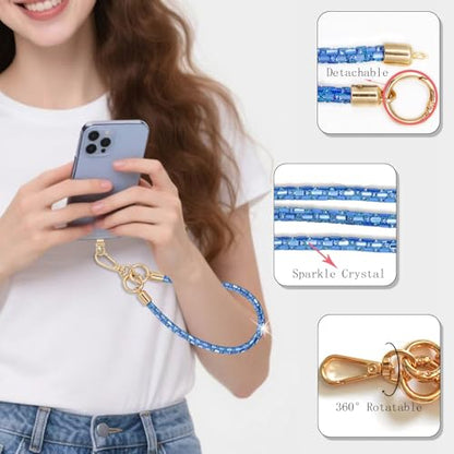 Crystal Phone Lanyard Crossbody Adjustable Rhinestone Anti-Theft Phone Strap Crossbody Cell Phone Neck Strap for Women - color: Blue
