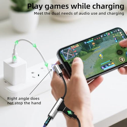 for iPhone Aux Adapter Lightning to 3.5mm Headphone Jack Charging Splitter (2in1) 14 13 12 Pro Max Lighting Wired Earphone Cable Dongle Charger Cord Adaptor Audio Power Car Connector for Ipad