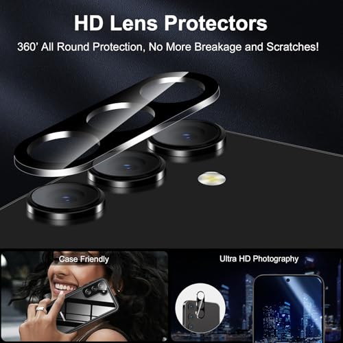 QsmQam 3 Pack Screen Protector for Samsung Galaxy S24 FE + 3 Pack Camera Lens Protector, Ultra HD Tempered Glass, 9H Hardness, Anti Scratch, Easy Installation - Case Friendly - size: Samsung Galaxy S24 FE