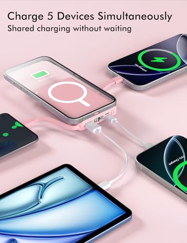 podoru for Magsafe Power Bank, 10000mAh Magnetic Portable Charger - color: Pink