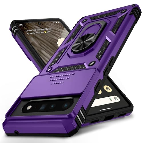 Vinve for Google Pixel 6 Pro Case with Slide Lens Cover, Military Grade Drop Protection, Magnetic Rotated Ring Holder Kickstand Phone Case (Deep Purple) - color: Deep Purple