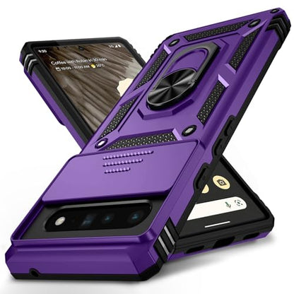 Vinve for Google Pixel 6 Pro Case with Slide Lens Cover, Military Grade Drop Protection, Magnetic Rotated Ring Holder Kickstand Phone Case (Deep Purple) - color: Deep Purple