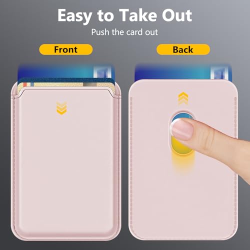 Upgraded MagSafe Wallet, Magnetic Phone Wallet 3 Cards Holder, 23 Magnets, Credit Card RFID Blocking, Slim Leather, Magnetic Wallets for iPhone 17/16/15/14/13/12 Series-Pink - color: Pink