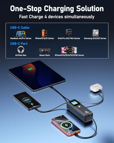 20000mAh Laptop Power Bank 100W with Built-in USB C Cable, Portable Charger Fast Charging, 100W PD Input, External Battery Pack for MacBook Pro/Air, iPhone 17/16/15, iPad, Galaxy S26/S25, Dark Gray - color: Drak gray-2w