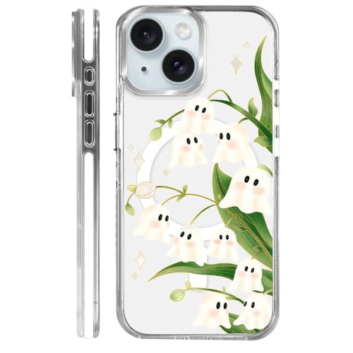 Clear Magnetic Case for iPhone 15, Slim Anti-Yellow Transparent Cover, Military Grade Protection, Phone Cases for iPhone 15, Lily Cute Halloween Ghost - color: A-Lily Cute Halloween Ghost, size: Iphone 15