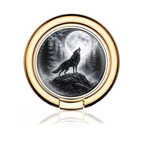 Cell Phone Ring Holder, Cute Metal Phone Grip Stand Finger Ring Kickstand, Flexible 360°Rotation Phone Tablet Case Accessories Compatible with Most Phones Wolf Moon Forest - color: Wolf Moon Forest