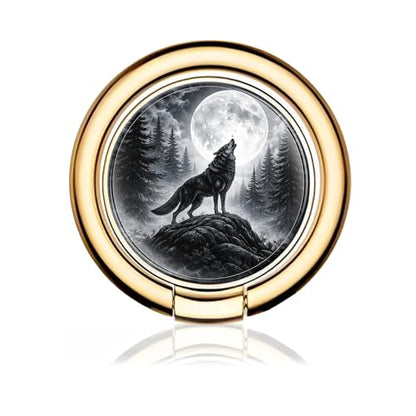 Cell Phone Ring Holder, Cute Metal Phone Grip Stand Finger Ring Kickstand, Flexible 360°Rotation Phone Tablet Case Accessories Compatible with Most Phones Wolf Moon Forest - color: Wolf Moon Forest