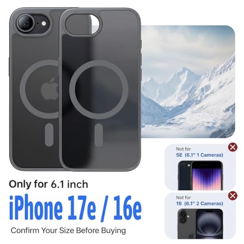 Eastinbox Magnetic iPhone 17e & 16e Case, Matte Protective Case, Gray | Shockproof, Compatible with MagSafe, Military-Grade Protection, Anti-Yellowing, Phone Case for iPhone 17 e/16 e 6.1" - color: Grey