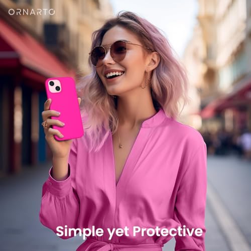 ORNARTO Compatible with iPhone 15 Case 6.1, Slim Liquid Silicone 3 Layers Full Covered Soft Gel Rubber Phone Case, Anti-Scratch Shockproof Protective Cover 6.1 Inch, Hot Pink - color: Hot Pink