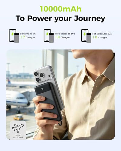 CHARCO Portable Charger Power Bank with Built in Cable 10000mAh - color: Black