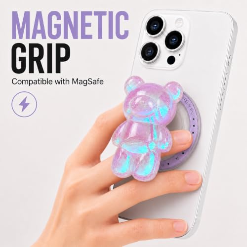 Magnetic 3D Bear Phone Grip Stand, MagSafe Compatible — Lilac Opal - color: Lilac Opal