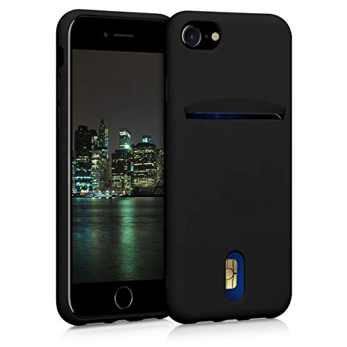 kwmobile Case Compatible with Apple iPhone SE (2022) / iPhone SE (2020) / iPhone 8 / iPhone 7 - Soft TPU Phone Cover with Card Holder and Silicone Finish - Black - color: black