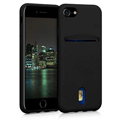 kwmobile Case Compatible with Apple iPhone SE (2022) / iPhone SE (2020) / iPhone 8 / iPhone 7 - Soft TPU Phone Cover with Card Holder and Silicone Finish - Black - color: black