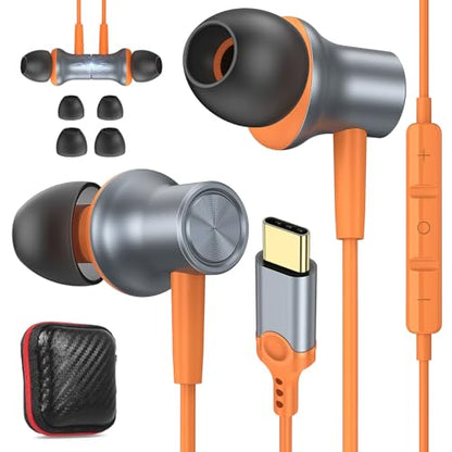 USB C Earbuds for iPhone 18 Pro Max Duo 17 Air 16 15 Plus/iPad, Orange - color: Orange