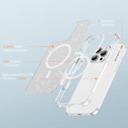 LEMAXELERS Clear Sparkly Magnetic Case for iPhone 16 Pro Max -Clear SF | Glitter Anti-Yellowing Slim TPU Bumper Compatible with Magsafe Shockproof Protective Transparent Cover - color: Clear, size: iPhone 16 Pro Max
