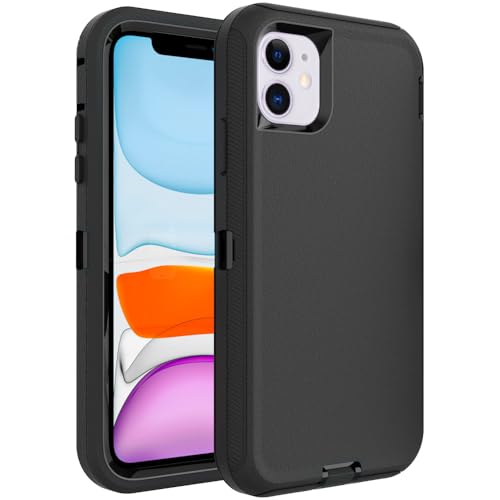 Case for iPhone 11, Heavy-Duty Tough Rugged Shockproof Drop Protective Cover Phone Cases, Black - color: Black+Black, size: iPhone 11