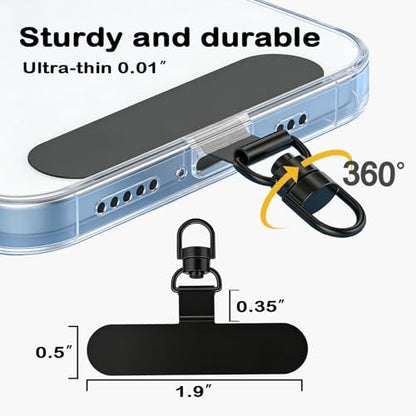 Prime Comfort Phone Tether with Carabiner Clip and 360° Tether Tab, Cell Phone Tether Lanyard with Retractable Keychain - color: Black