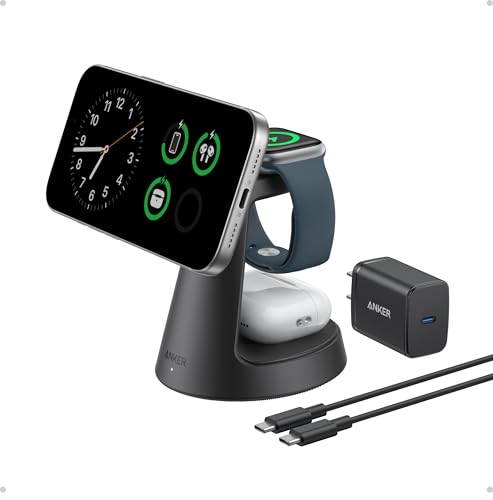 Anker MagSafe Charger Compatible, MagGo 3-in-1 Qi2 15W Charging Station - color: Black