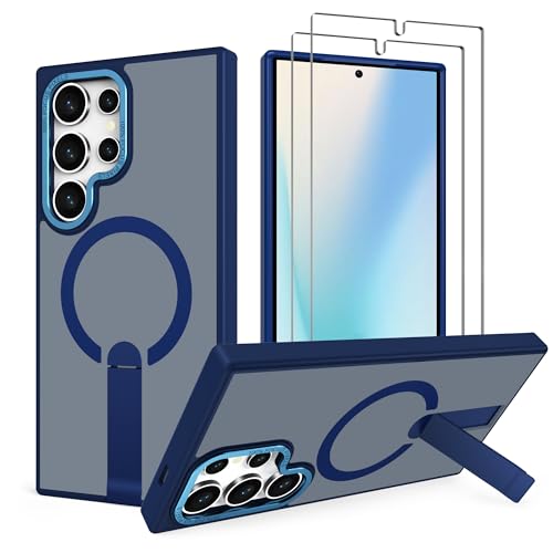 for Samsung Galaxy-S24-Ultra Case: with 2 PCS Screen Protector, Strong Magnetic Compatible with MagSafe, Invisible Kickstand, Slim Fit & Matte Funda para for Samsung S24 Ultra, Navy Blue - color: Navy Blue, size: Galaxy S24 Ultra 6.8"