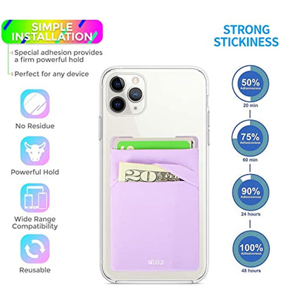 Adhesive Phone Pocket,Cell Phone Stick On Card Wallet Sleeve,Credit Cards/ID Card Holder(Double Secure) with Sticker for Back of iPhone,Android and All Smartphones(Black Purple)-2PC - color: Black Purple
