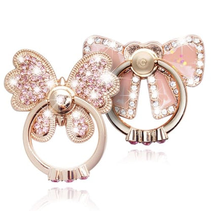 Finger Ring Stand,2 Pack Luxury Glitter Diamond Universal Metal Ring Grips for iPhone 16/15/14/13/ Pro Max, Galaxy S24/S23/S22 Ultra, Finger Ring Grip Holder for All Smartphone (Pink)