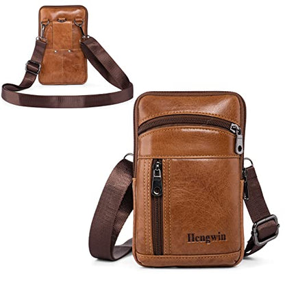 Small Leather Cell Phone Purse Crossbody Bag Belt Pouch for Men - color: Brown-b