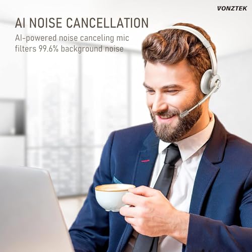 Wireless Headset, Trucker Bluetooth Headset with Microphone Noise Canceling & USB Dongle, 5.0 Wireless Headphones with Mic Mute for Cell Phone PC Computer Work Office Teams Meeting Call