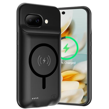 Battery Case for Google Pixel 9A, Upgraded 10000mAh Rechargeable Portable Charging Case with Wireless Charging Compatible for Google Pixel 9A (6.3 inch) Extended Battery Pack Charger Cover (Black) - size: Google Pixel 9A
