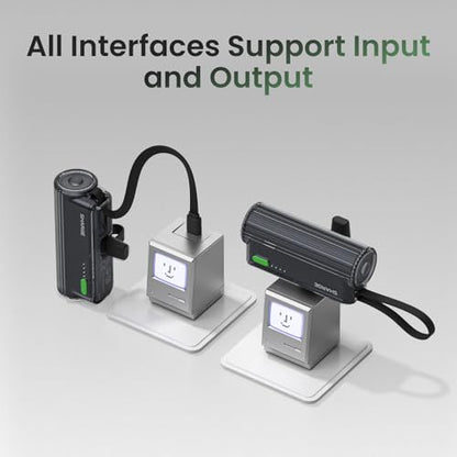 Mini Power Bank 5000mAh for iPhone, 22.5W Built-in Cable Portable Charger - color: Black