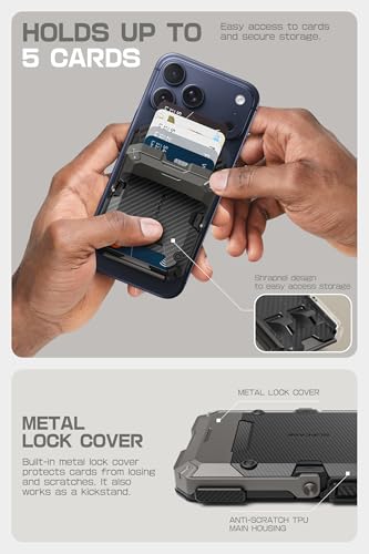 SUPCASE for MagSafe Wallet with Adjustable Stand, Hold 5 Cards, Carbon | RFID Blocking, Strong Magnetic Lock, Magnetic Wallet for Men, Phone Card Holder Tripod for iPhone 17/16/15/14/13/12 Series - color: Carbon