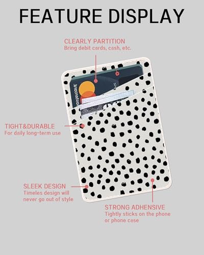 Phone Card Holder Leather, Dual Pocket Phone Wallet Adhesive Stick On, Cute Phone Case Credit Card Holder, Suitable for Most of Phones Cute Polka Dots