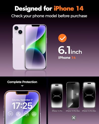 UNBREAKcable 4PCS Screen Protector for iPhone 14-2 Privacy Tempered Glass+2 Clear Glass Double Shatterproof [Easy Installation Frame] [9H Hardness] [Case Friendly] Anti-Scratch for iPhone 6.1 inch - size: iPhone 14