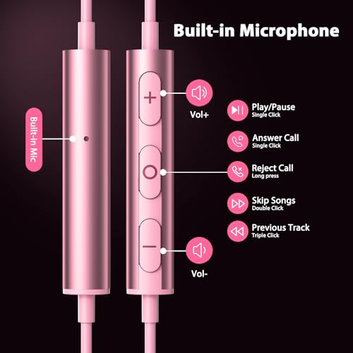 Jelanry Magnetic USB-C Wired Earbuds HiFi Stereo Headphones with Mic, Pink - color: Pink