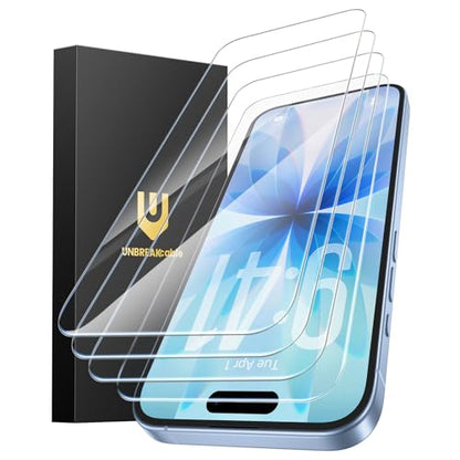 UNBREAKcable 4-Pack iPhone 17 Screen Protector, 9H Hardness | 9H tempered glass | 99.99% HD clarity | Double Shatterproof|alignment frame easy install | case-friendly - size: iPhone 17