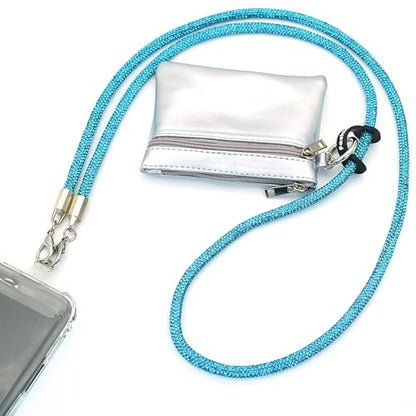 Clip and Go Strap for Phone with Wallet Crossbody, Bling Crystal Phone Strap Crossbody for Hands-Free Style - color: Light Blue