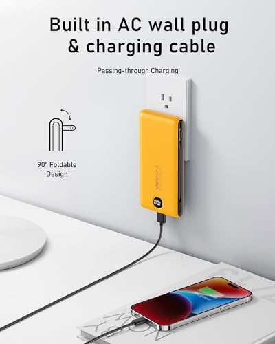 VEEKTOMX 10000mAh Portable Charger with Built-in Cables & Wall Plug - color: Saffron