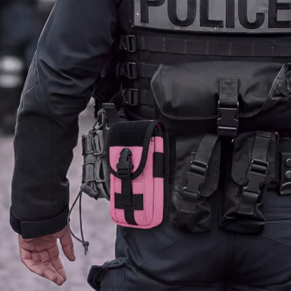 Tactical Molle Pouch Compact Utility EDC Waist Pack Phone Holster with Card Slots for 4.7"-6.9" Phone - color: Hot Pink