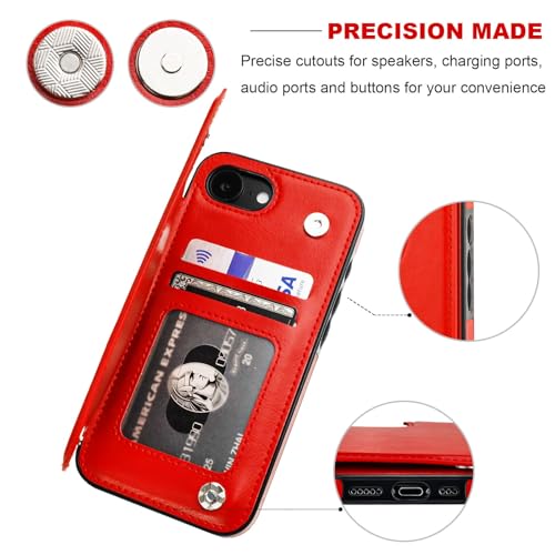 ONETOP for iPhone 17e/16e Wallet Case with Credit Card Holder,Red | Kickstand,ID/Cash Holder,Case Wallet with Card Slots,Double Magnetic Clasp,Durable PU Leather Shockproof Cover for Women Men - color: Red