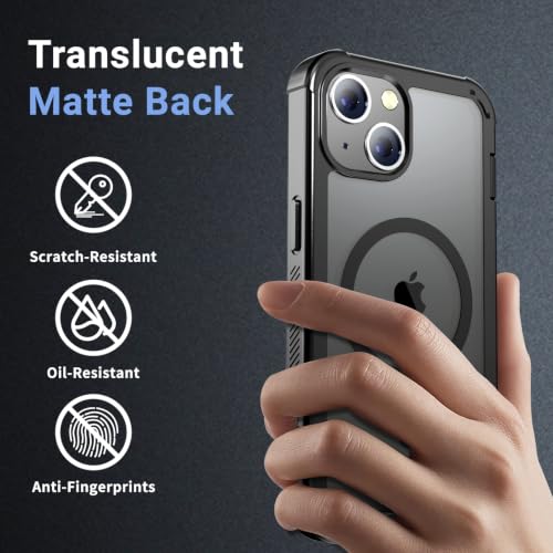 jaroco Magnetic for iPhone 14 Case Heavy Duty Protection Black | Compatible with MagSafe,Military Grade Drop Protection,Translucent Matte,Non-Slip,Shockproof 2-Layer Durable Bumper Case - color: Black, size: iPhone 14