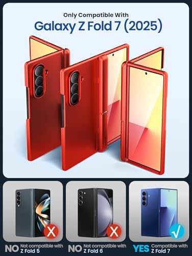 i-Blason for Samsung Galaxy Z Fold 7 Case MagSafe with Stand [9H+ Tempered Glass Screen Protector] [Hinge Protection] Wireless Charging Full-Body Protective Kickstand Case for Z Fold 7 (Red) - color: Red