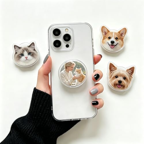 Personalized Phone Grip with Customizable Acrylic Human and Pet Face Photo